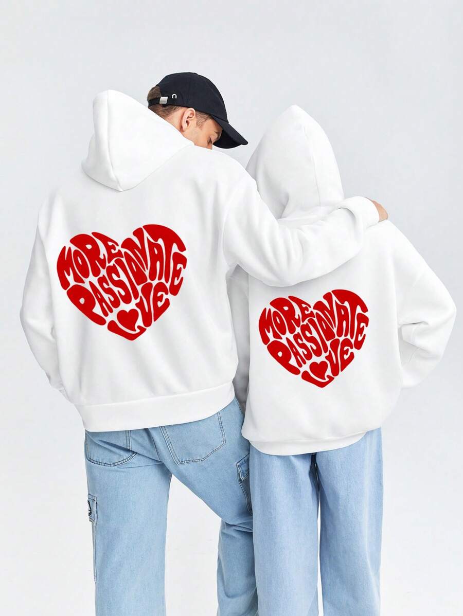 Chillumni 超大白色针织男士连帽衫，带心形印花 - 白色 - 查看 1