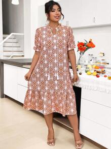 SHEIN LUNE 大尺碼女士短袖印花連衣裙