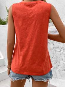 SHEIN LUNE Women's Solid Color V-Neck Casual Tank Top For Summer - Red - View 2