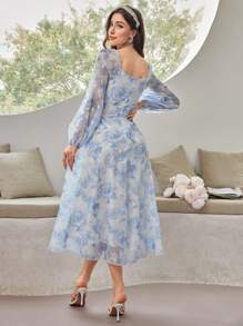 Mulvari 女士方领长袖连衣裙 女式长款套装 - 藍色 - 查看 2