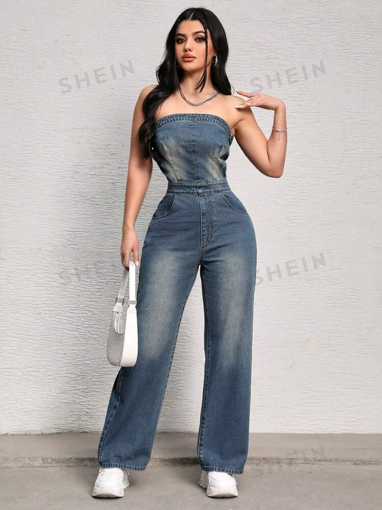 SHEIN SXY Abito Tuta Jeans Con Bretelle SHEIN ITALIA
