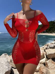 1pc Women's Solid Color Hollow Out Sexy Bodycon Dress