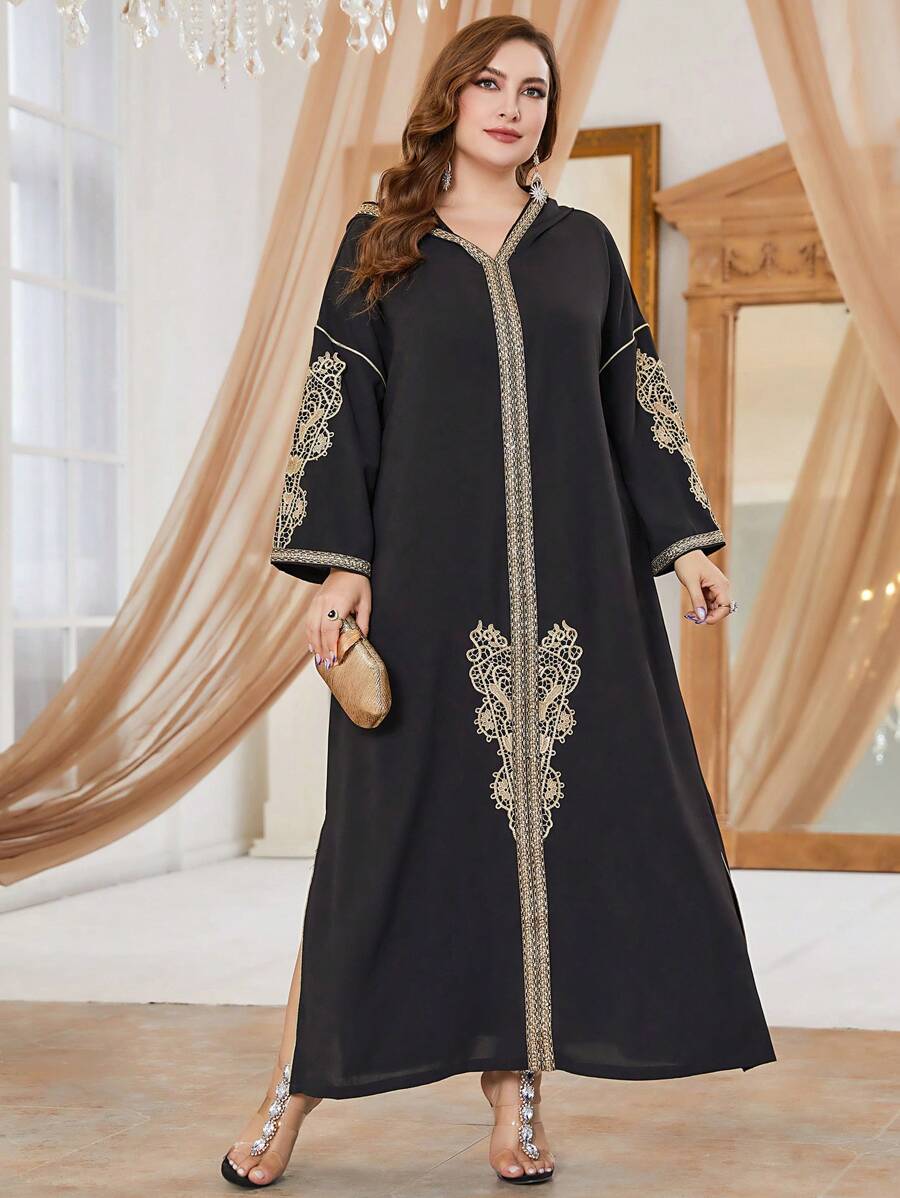 Al Najma 大尺碼v領分叉裙 - 黑色 - 查看 1