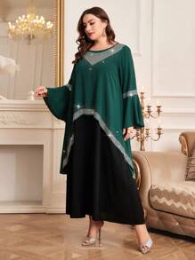 Al Najma Ropa Árabe Para Mujeres De Talla Grande Con Decoración De Diamantes De Imitación Y Mangas Acampanadas - Multicolor - Ver 4