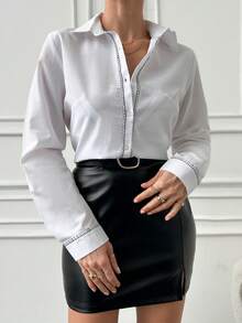 EURMUSE Stiching Detailed Women Blouse - Black and White - View 5