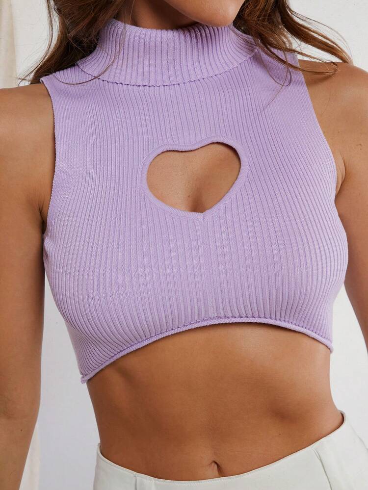 Heart Cut Out Ribbed Knit Crop Top