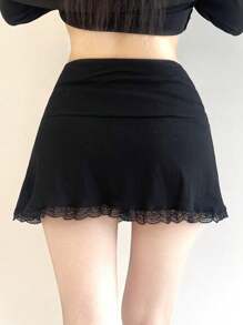 DAZY Women's Solid Color Lace Patchwork Mini Skirt Summer