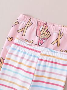 嬰兒女孩粉色薯條圖案修身睡衣,適合居家穿著 - 彩色 - 查看 4