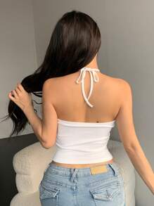 DAZY 女款純色交叉掛脖短版上衣 性感掛脖外出上衣 - 白色 - 查看 2