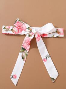 SHEIN Tween Girl Floral Print Romper With Asymmetric Neckline & Ruffle Trim - Pink - View 7