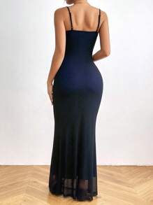 Chiquease 网眼覆盖鱼尾吊带连衣裙长款女装 - 藍色 - 查看 2