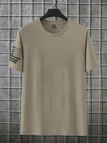 Manfinity LEGND Men Flag And Eagle Printed Round Neck Short Sleeve Casual T-Shirt, For Going Out, For Husband - Brown - View 2