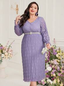 Modelyn Plus Size Women's V-Neck Long Sleeve Dress Long Evening Dresses - Purple - View 5