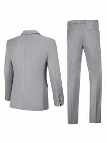 Furuyal 3pcs Men's Suit Set: Jacket, Pants, Tie - Light Grey - View 2
