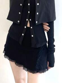 DAZY Women's Solid Color Lace Patchwork Mini Skirt Summer