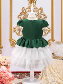 SHEIN Bedrucktes, Mehrlagiges Mesh-kleid Mit Rüschensaum Für Junge Mädchen