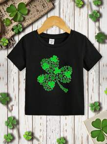 1 Miếng Trẻ Con trai Ngày St. Patrick In Clover Giải trí Ngắn tay Vòng cổ Áo thun Thích hợp Cho mùa hè - màu đen - Xem 2