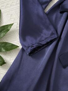 Teen Boys' Navy Blue Simple & Fashionable Satin Shorts And Robe Set For Homewear - Navy Blue - View 7