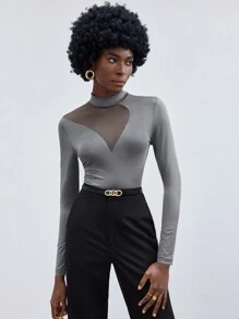 Maija 女士網眼插片長袖連身衣 - 灰色 - 查看 7