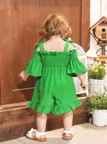 SHEIN Monos informales con tirantes y volantes de un solo color para vacaciones de niña bebé - Verde - Ver 2