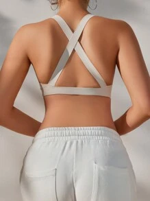 SHEIN Women's Solid Color Backless Halter Neck Bralette With Hollow Out Detail - Light Grey - View 2