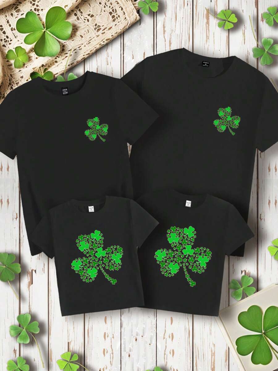 1 Miếng Trẻ Con trai Ngày St. Patrick In Clover Giải trí Ngắn tay Vòng cổ Áo thun Thích hợp Cho mùa hè - màu đen - Xem 1