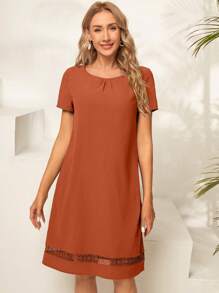 EMERY ROSE Ladies' Solid Color Short Sleeve Straight Dress - Redwood - View 4