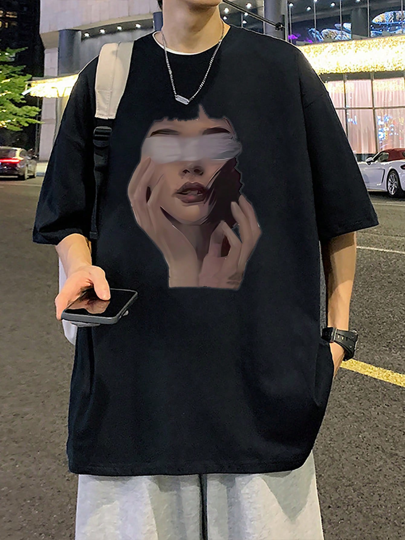 Men's Graphic Printed Round Neck Drop Shoulder Casual Loose T-Shirt