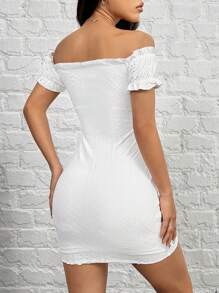 SHEIN EZwear White Off Shoulder Bodycon Dress - White - View 3