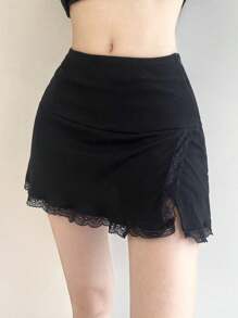 DAZY Women's Solid Color Lace Patchwork Mini Skirt Summer