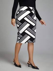 Chikora 大尺寸寬腰條紋裙 - 黑與白 - 查看 3