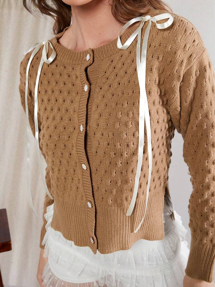 Women Mini Bow Tie Cardigan
