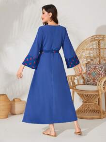 Al Najma Flower Print Flared Sleeve Arabian Dress - Multicolor - View 2