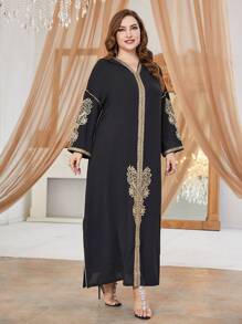 Al Najma 大尺碼v領分叉裙 - 黑色 - 查看 6