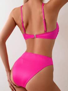 SHEIN Swim Solid Color Bikini Set For Women Carnival Summer Beach - Hot Pink - View 2