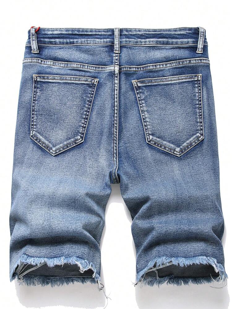 Men's Floral Embroidery Frayed Denim Shorts