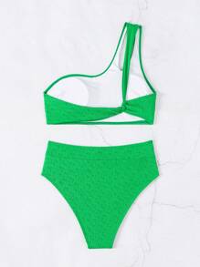 Swim Vcay Bộ bikini khoét vai một vai dành cho nữ đi biển mùa hè - màu xanh lá - Xem 8