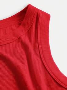 SHEIN BASICS Top Básico Para Mujer Con Diseño Acanalado - Rojo - Ver 8