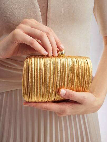 MOTF PREMIUM 女士纯色褶皱晚宴手拿包，新娘包，适合派对、婚礼、舞会、晚宴/宴会，可搭配婚纱、礼服、舞会礼服、生日礼服、派对礼服、情人节