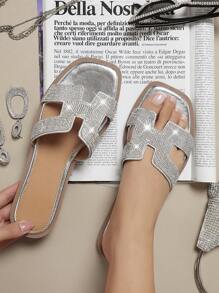 SHUZIA Women's Flat Sandals With Rhinestone Decoration - Silver - View 5