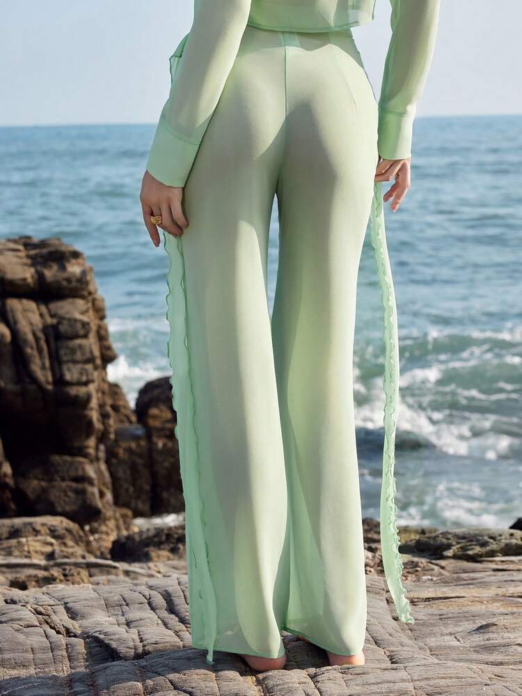 Ladies' Solid Color Straight Leg Pants With Belt