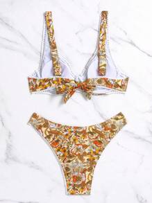 SHEIN Swim 女式花卉印花比基尼套裝 - 彩色 - 查看 3