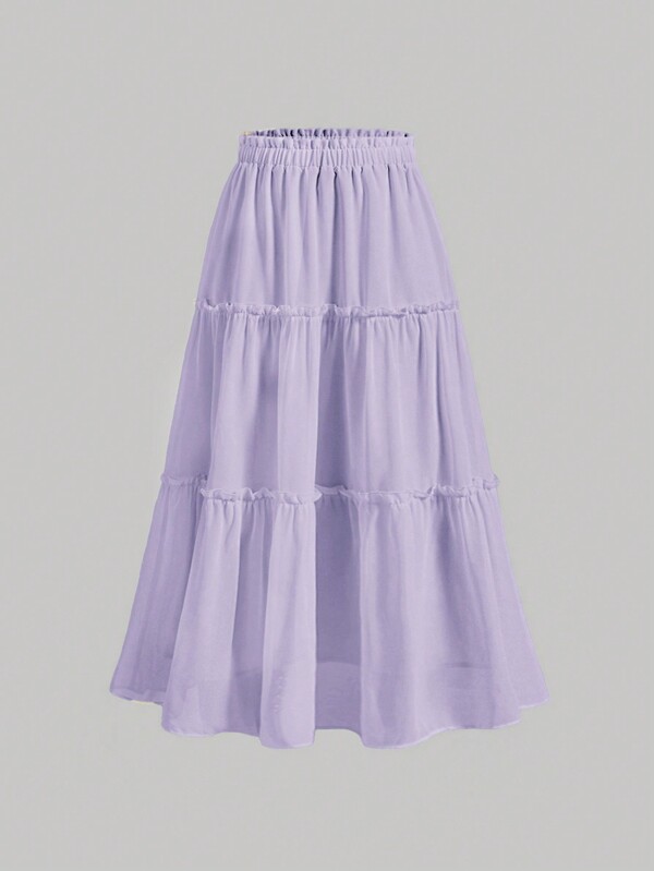 SHEIN MOD Purple Women's Solid Color Umbrella Summer Skirt