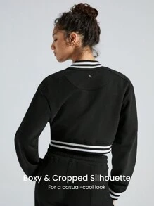 GLOWMODE Everyday Fleece Button Boxy Baseball Sports Jacket Daily Lounge Cropped Length