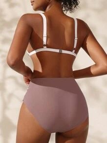 SHEIN Swim 拼色 V 领比基尼套装婚礼夏日海滩 - 彩色 - 查看 2