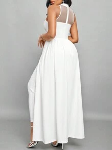 SHEIN Lady Mono De Cuello Halter Con Malla Para Mujer - Blanco - Ver 2