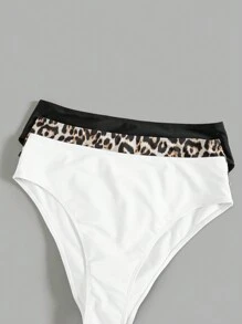 Swim Lushoire 2025 Plus Size Women's Simple Solid Color With Leopard Print 3-Piece Swimwear Bottom Summer - Multicolor - View 6