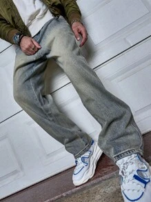 Manfinity Homme 男士水洗直筒牛仔裤，纯色深蓝色长款破洞直筒工装牛仔裤浅色牛仔裤，适合送给老公、男朋友的礼物 - 銅色 - 查看 3