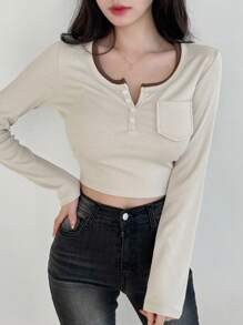 DAZY Women's Crop Top With Colorblock 2 In 1 Design