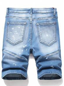 Manfinity Homme Men's Plus Size Distressed Denim Shorts Jorts Plain Light Blue Vacation Basic - Light Wash - View 2